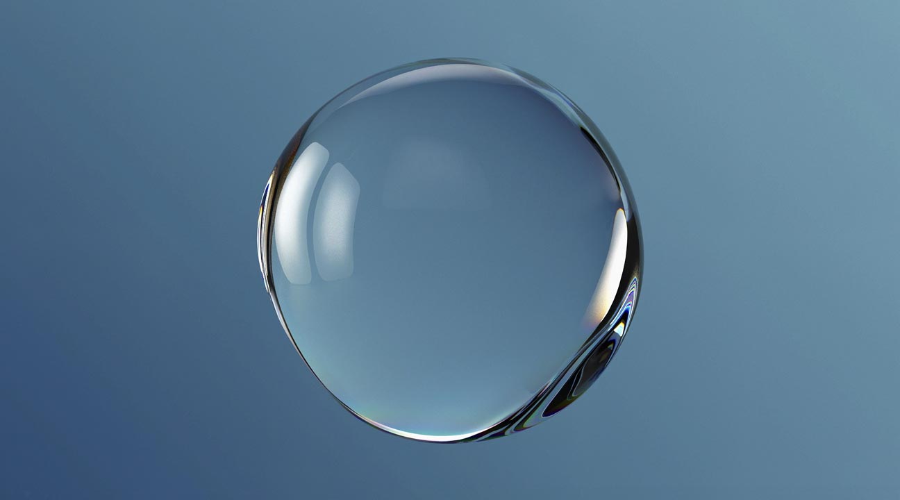 A floating bubble on a blue-grey background.